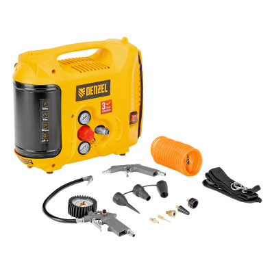 Компрессор воздушный DL1300, 10 бар, 1,3 кВт 180 л/мин 5 л, с набором аксессуаров Denzel по ценам производителя в Челябинске с доставкой по всей России