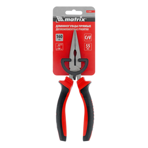 Длинногубцы прямые, 160 мм, хром-ванадий, двухкомпонентные рукоятки Matrix по ценам производителя в Челябинске с доставкой по всей России