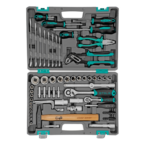 Набор инструментов, 1/2", 1/4", CrV, пластиковый кейс 76 предметов Stels по ценам производителя в Челябинске с доставкой по всей России