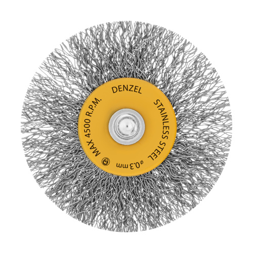 Щетка для дрели, 60 мм, Плоская, со шпилькой, нержавеющая витая проволока Denzel по ценам производителя в Челябинске с доставкой по всей России