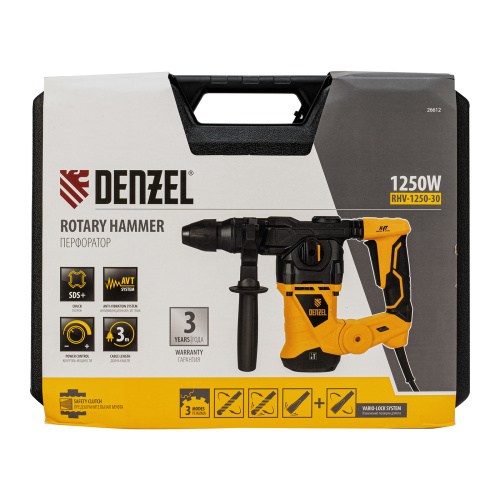 Перфоратор электрический RHV-1250-30, SDS-plus, 1250 Вт, 5 Дж, 3 плюс 1 режим Denzel по ценам производителя в Челябинске с доставкой по всей России