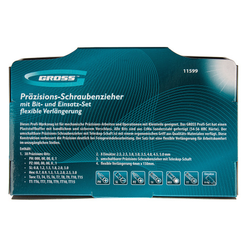 Отвертка с набором бит и торцевых головок для точных работ, гибкий привод, 48 шт, CrMo Gross по ценам производителя в Челябинске с доставкой по всей России