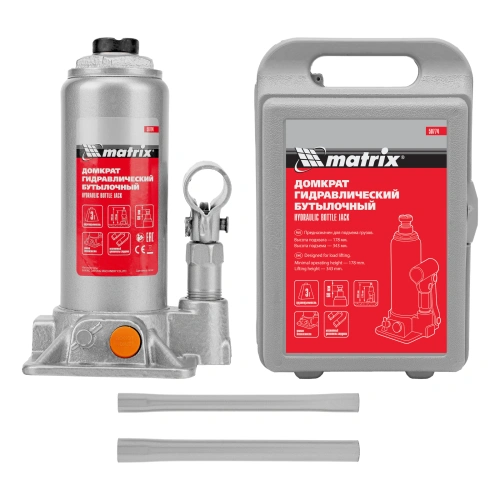 Домкрат гидравлический бутылочный, 3 т, h подъема 178-343 мм, в пластиковом кейсе Matrix по ценам производителя в Челябинске с доставкой по всей России