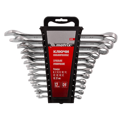 Набор ключей комбинированных, 6-22 мм, 12 шт, CrV, полированный хром Matrix по ценам производителя в Челябинске с доставкой по всей России