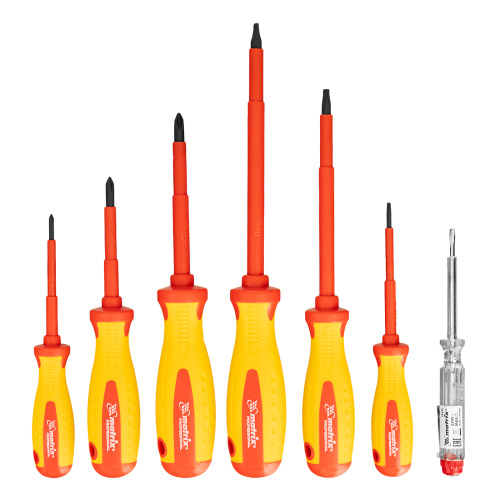 Набор диэлектрических отверток 7 шт, до 1000 В, пробник электрический до 250 В, двухкомпонентные рукоятки Matrix Professional по ценам производителя в Челябинске с доставкой по всей России