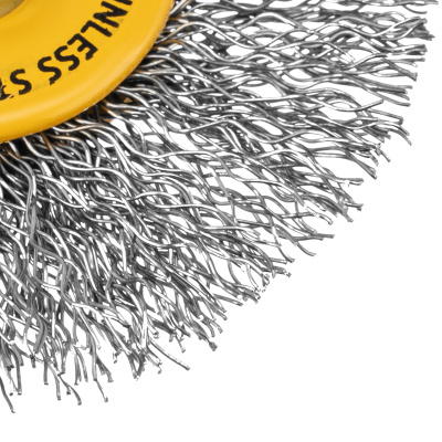 Щетка для дрели, 60 мм, Плоская, со шпилькой, нержавеющая витая проволока Denzel по ценам производителя в Челябинске с доставкой по всей России