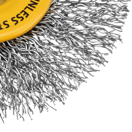 Щетка для дрели, 60 мм, Плоская, со шпилькой, нержавеющая витая проволока Denzel по ценам производителя в Челябинске с доставкой по всей России