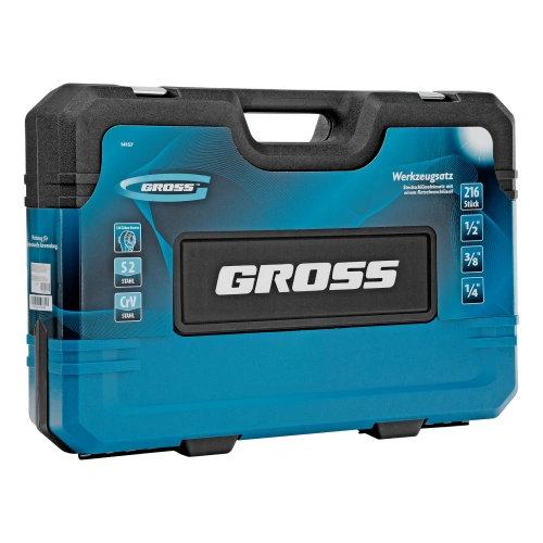 Набор инструментов, 1/2", 3/8", 1/4", CrV, 120 зубьев, 216 предметов Gross по ценам производителя в Челябинске с доставкой по всей России
