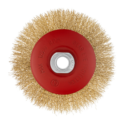 Щетка для УШМ, 115 мм, М14, "тарелка", латунированная витая проволока Matrix по ценам производителя в Челябинске с доставкой по всей России