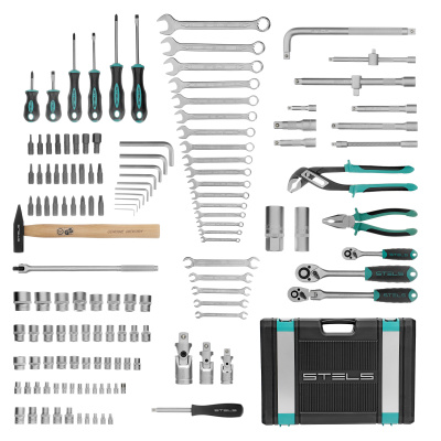 Набор инструментов, 1/2",3/8", 1/4", CrV, пластиковый кейс 142 предмета Stels по ценам производителя в Челябинске с доставкой по всей России