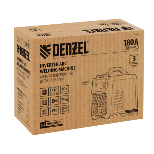 Аппарат инвертор. дуговой сварки SDM-180 Top, 180 А, ПВ 80% Denzel по ценам производителя в Челябинске с доставкой по всей России