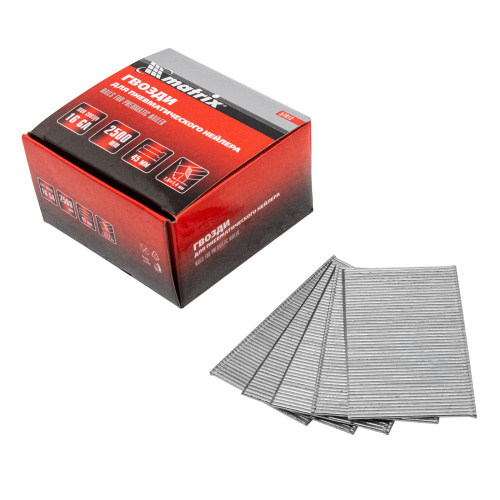 Гвозди для пневматического нейлера 16GA, сечение 1.6 х 1.4, длина 45 мм, 2500 шт Matrix по ценам производителя в Челябинске с доставкой по всей России