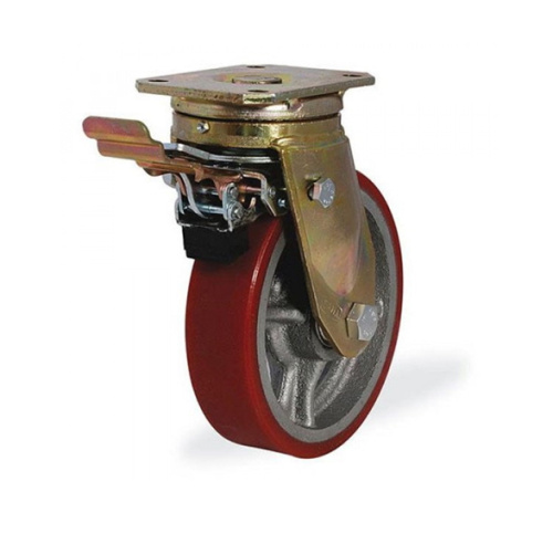 Колесо большегрузное поворотное KAMA 250 мм чугунное/полиуретан с тормозом по ценам производителя в Челябинске с доставкой по всей России