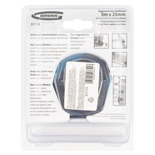 Рулетка "Schlagfest",5 м x 25 мм,магнитный обрезиненный зацеп,двусторонняя шкала,Нейлоновое покрытие,автоматическая фиксация Gross по ценам производителя в Челябинске с доставкой по всей России