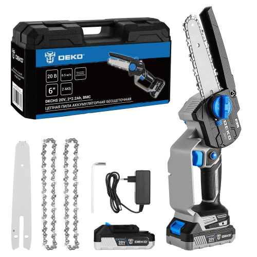 Пила цепная аккумуляторная бесщеточная DEKO DKCHS 20V, 6", 20В, 2x2.2Ач, 2 шины и 3 цепи в кейсе купить в Москве с доставкой по всей России | ProtosMarket.ru