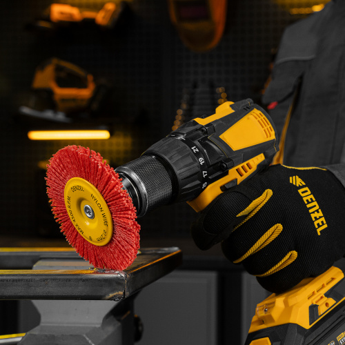 Щетка для дрели, 100 мм, Плоская, со шпилькой, нейлоновая щетина Denzel по ценам производителя в Челябинске с доставкой по всей России