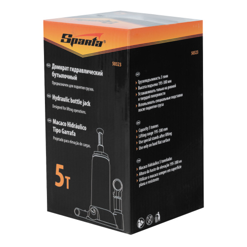 Домкрат гидравлический бутылочный, 5 т, h подъема 195-380 мм Sparta по ценам производителя в Челябинске с доставкой по всей России