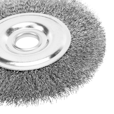 Щетка для УШМ, 150 мм, "Плоская", витая нержавеющая проволока 0.3 мм, посадка 22.2 мм Denzel по ценам производителя в Челябинске с доставкой по всей России