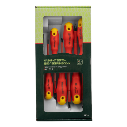 Набор отверток диэлектрических до 1000 В, 7 шт, тестер, CrV, двухкомпонентные рукоятки Сибртех по ценам производителя в Челябинске с доставкой по всей России