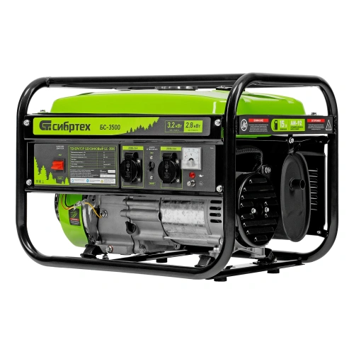 Генератор бензиновый БС-3500, 3.2 кВт, 230В, четырехтактный, 15 л, ручной стартер Сибртех по ценам производителя в Челябинске с доставкой по всей России