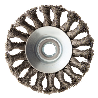 Щетка для УШМ, 100 мм, "Тарелка", крученая нержавеющая проволока 0.5 мм, М14 Denzel по ценам производителя в Челябинске с доставкой по всей России