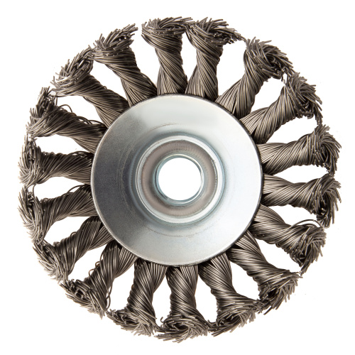 Щетка для УШМ, 100 мм, "Тарелка", крученая нержавеющая проволока 0.5 мм, М14 Denzel по ценам производителя в Челябинске с доставкой по всей России