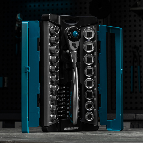 Набор торцевых головок, трещотка 120 зубьев, 1/2", CrV, 36 предметов Gross по ценам производителя в Челябинске с доставкой по всей России