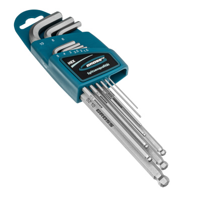 Набор ключей имбусовых HEX, 1.5-10 мм, S2, 9 шт, экстра-длинные с шаром, сатинированные Gross по ценам производителя в Челябинске с доставкой по всей России
