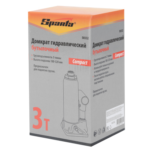 Домкрат гидравлический бутылочный 3т, h подъема 180-320 мм Sparta Compact по ценам производителя в Челябинске с доставкой по всей России