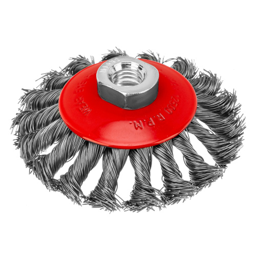Щетка для УШМ, 100 мм, М14, "тарелка", крученая проволока 0.5 мм Matrix по ценам производителя в Челябинске с доставкой по всей России