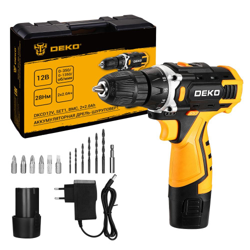 Аккумуляторная дрель-шуруповерт DEKO DKCD12V SET1 в кейсе + оснастка 13 шт, 2*2,0 А·ч по ценам производителя в Челябинске с доставкой по всей России