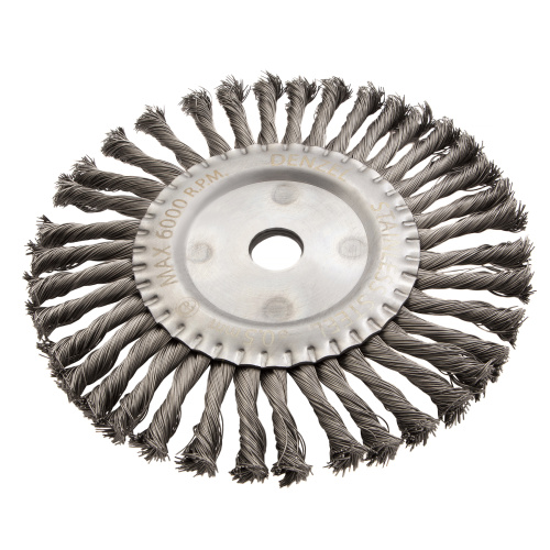 Щетка для УШМ, 200 мм, "Плоская", крученая нержавеющая проволока 0.5 мм, посадка 22.2 мм Denzel по ценам производителя в Челябинске с доставкой по всей России