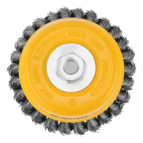 Щетка для УШМ, 125 мм, "Чашка", крученая нержавеющая проволока 0.5 мм, М14 Denzel по ценам производителя в Челябинске с доставкой по всей России