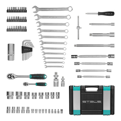 Набор инструментов, 1/2", 1/4", CrV, пластиковый кейс 88 предметов Stels по ценам производителя в Челябинске с доставкой по всей России