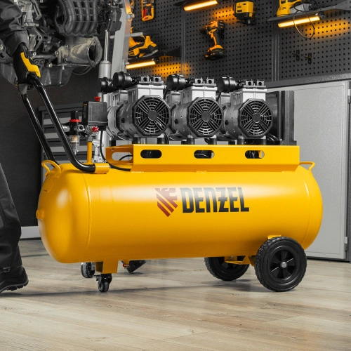 Компрессор безмасляный, малошумный DLS 3300/100, 3300 Вт,3x1100, 100 л, 570 л/мин ,блок управления Denzel по ценам производителя в Челябинске с доставкой по всей России