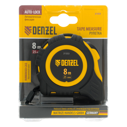 Рулетка 8м х 25мм, обрезиненный корпус, автоматическая фиксация Denzel по ценам производителя в Челябинске с доставкой по всей России
