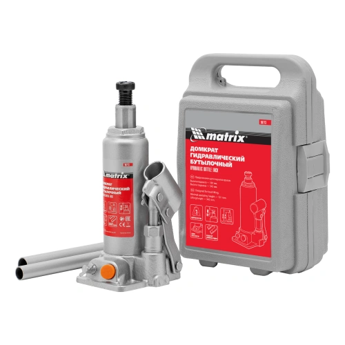Домкрат гидравлический бутылочный, 2 т, h подъема 181-345 мм, в пластиковом кейсе Matrix по ценам производителя в Челябинске с доставкой по всей России