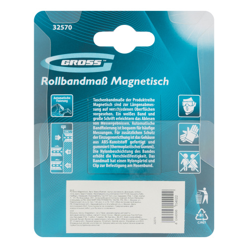 Рулетка Magnetisch 3 м х 16 мм,обрезиненный корпус,автоматическая фиксация,Нейлоновое покрытиеытие,зацеп с магнитом Gross по ценам производителя в Челябинске с доставкой по всей России