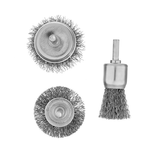Набор щеток для дрели, 1 Плоская 50мм, 2 Чашки 25-50мм, шпилька, нерж. вит. проволока Denzel по ценам производителя в Челябинске с доставкой по всей России