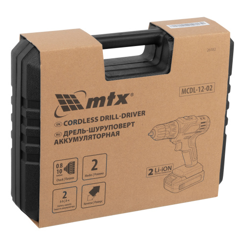 Дрель-шуруповерт аккумуляторная MCDL-12-02, Li-Ion, 12 В, 2 акк. MTX по ценам производителя в Челябинске с доставкой по всей России