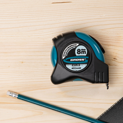 Рулетка "Schlagfest",8 м x 25 мм,магнитный обрезиненный зацеп,двусторонняя шкала,Нейлоновое покрытие,автоматическая фиксация Gross по ценам производителя в Челябинске с доставкой по всей России