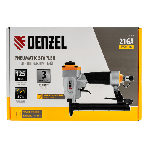 Степлер пневматический PS8016 для прямоугольных скоб 21GA от 6 до 16 мм Denzel по ценам производителя в Челябинске с доставкой по всей России