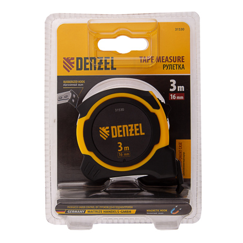 Рулетка 3м х 16мм, двухкомп. корпус, магнитный обрезиненный зацеп Denzel по ценам производителя в Челябинске с доставкой по всей России