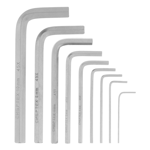 Набор ключей имбусовых HEX, 1.5-10 мм, 45x, закаленные, 9 шт, короткие, никель Сибртех по ценам производителя в Челябинске с доставкой по всей России