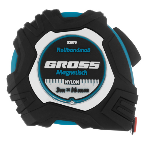 Рулетка Magnetisch 3 м х 16 мм,обрезиненный корпус,автоматическая фиксация,Нейлоновое покрытиеытие,зацеп с магнитом Gross по ценам производителя в Челябинске с доставкой по всей России