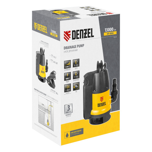 Дренажный насос DP800A, 800 Вт, подъем 5 м, 13000 л/ч Denzel по ценам производителя в Челябинске с доставкой по всей России