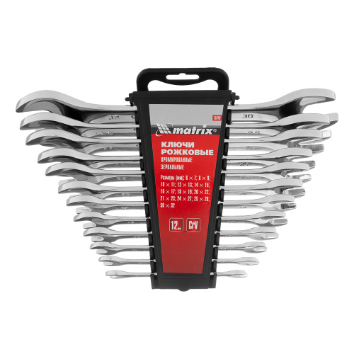 Набор ключей рожковых 12 шт, (6-32мм) CrV, EllipticaL зеркальное хромирование Matrix по ценам производителя в Челябинске с доставкой по всей России