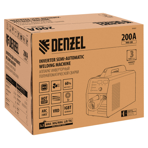 Аппарат инвертор. полуавтомат. cварки IMIG-200, 200 А, ПВ 60%, катушка 5 кг Denzel по ценам производителя в Челябинске с доставкой по всей России