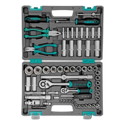 Набор инструментов, 1/2", 1/4", CrV, пластиковый кейс 69 предметов Stels по ценам производителя в Челябинске с доставкой по всей России