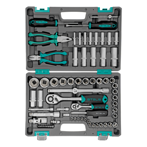 Набор инструментов, 1/2", 1/4", CrV, пластиковый кейс 69 предметов Stels по ценам производителя в Челябинске с доставкой по всей России